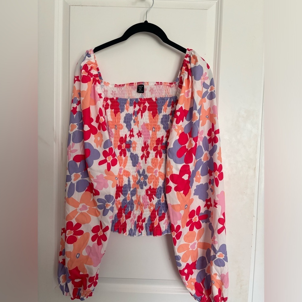 Women’s Floral Puff Sleeve Crop Top 1XL